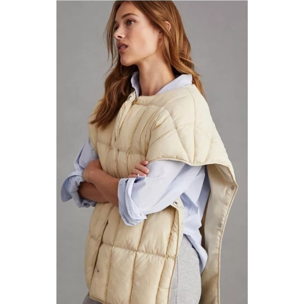 Anthropologie Pilcro Short Sleeve Puffer Beige Boho Vest Sz One Size - Picture 4 of 12